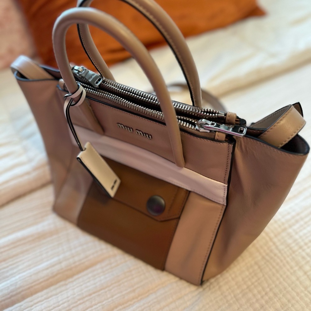 Miu Miu Brown and Tan Leather Tote Bag